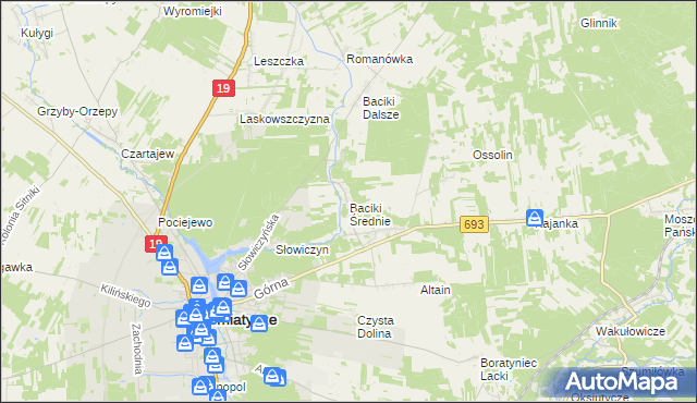 mapa Baciki Średnie, Baciki Średnie na mapie Targeo