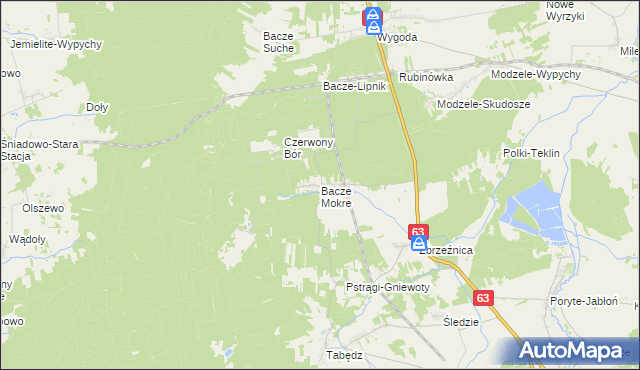 mapa Bacze Mokre, Bacze Mokre na mapie Targeo