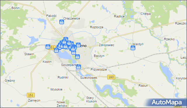 mapa Baczyn gmina Choszczno, Baczyn gmina Choszczno na mapie Targeo