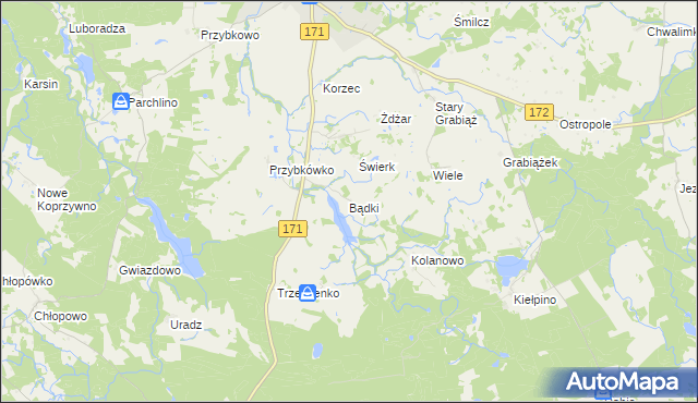 mapa Bądki gmina Barwice, Bądki gmina Barwice na mapie Targeo