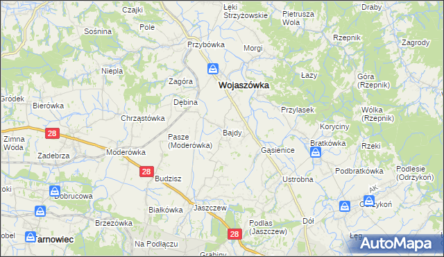 mapa Bajdy gmina Wojaszówka, Bajdy gmina Wojaszówka na mapie Targeo