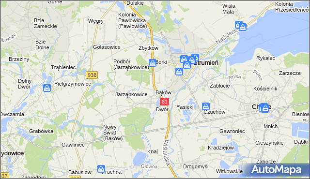 mapa Bąków gmina Strumień, Bąków gmina Strumień na mapie Targeo