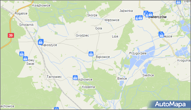 mapa Bąkowice, Bąkowice na mapie Targeo