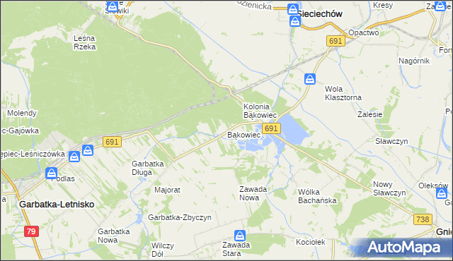mapa Bąkowiec gmina Garbatka-Letnisko, Bąkowiec gmina Garbatka-Letnisko na mapie Targeo