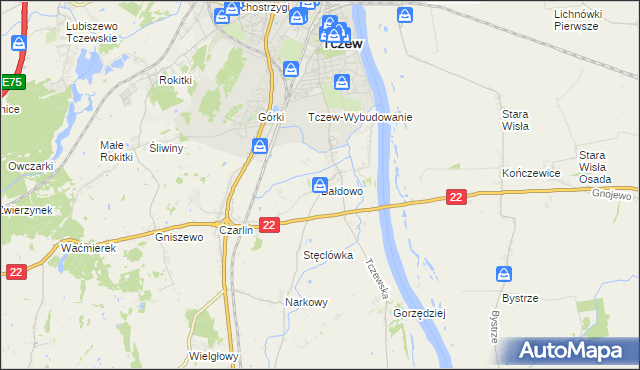 mapa Bałdowo gmina Tczew, Bałdowo gmina Tczew na mapie Targeo