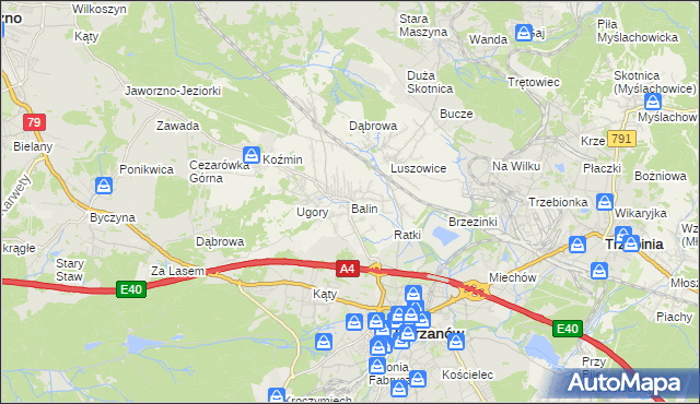 mapa Balin gmina Chrzanów, Balin gmina Chrzanów na mapie Targeo