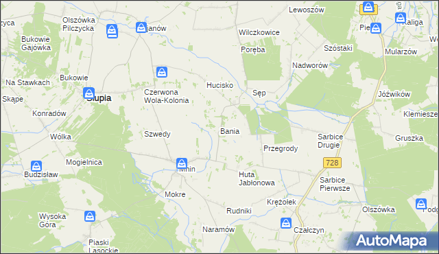 mapa Bania gmina Słupia Konecka, Bania gmina Słupia Konecka na mapie Targeo