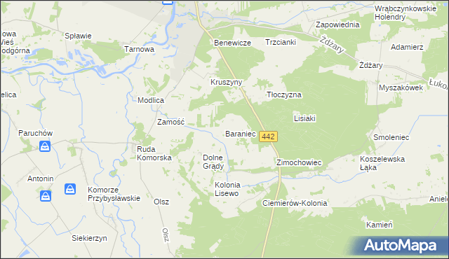mapa Baraniec gmina Pyzdry, Baraniec gmina Pyzdry na mapie Targeo
