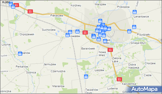mapa Baranówek gmina Pleszew, Baranówek gmina Pleszew na mapie Targeo