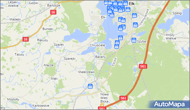 mapa Barany gmina Ełk, Barany gmina Ełk na mapie Targeo