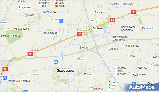 mapa Barłogi gmina Grzegorzew, Barłogi gmina Grzegorzew na mapie Targeo