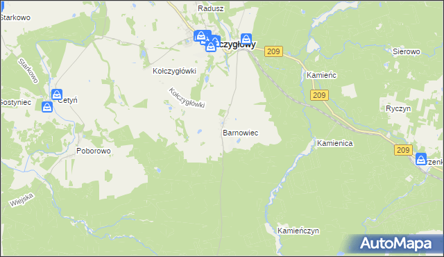 mapa Barnowiec gmina Kołczygłowy, Barnowiec gmina Kołczygłowy na mapie Targeo