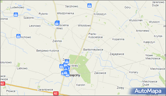 mapa Bartłomiejowice gmina Osięciny, Bartłomiejowice gmina Osięciny na mapie Targeo