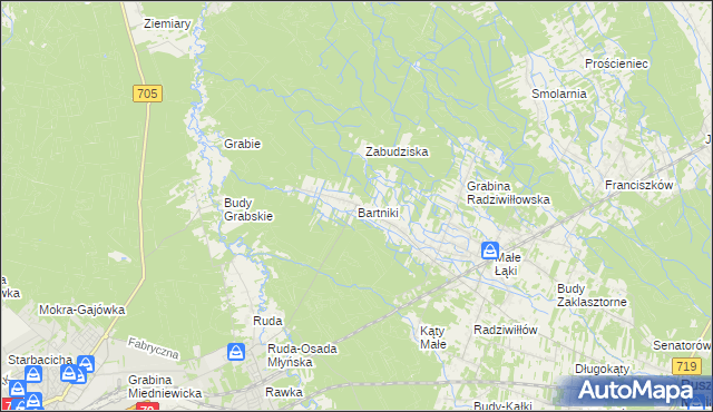 mapa Bartniki gmina Puszcza Mariańska, Bartniki gmina Puszcza Mariańska na mapie Targeo