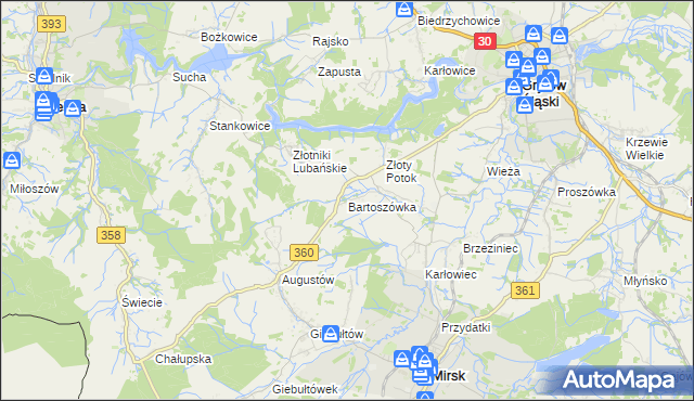 mapa Bartoszówka gmina Leśna, Bartoszówka gmina Leśna na mapie Targeo