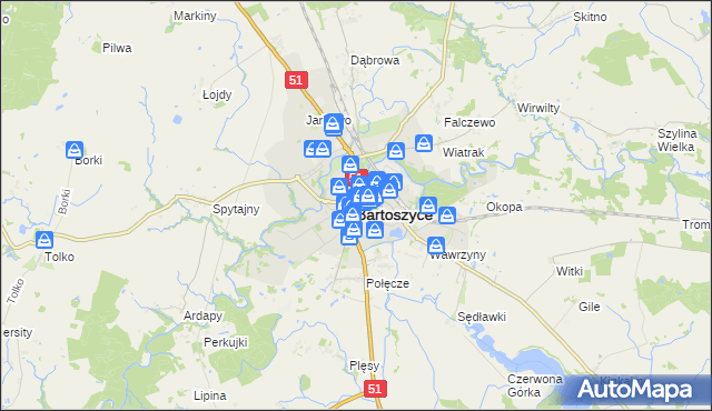 mapa Bartoszyce, Bartoszyce na mapie Targeo