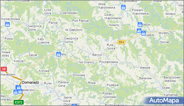 mapa Barycz gmina Domaradz, Barycz gmina Domaradz na mapie Targeo