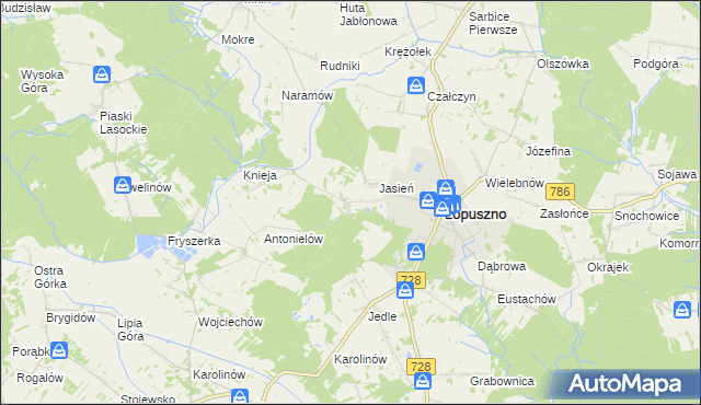 mapa Barycz gmina Łopuszno, Barycz gmina Łopuszno na mapie Targeo