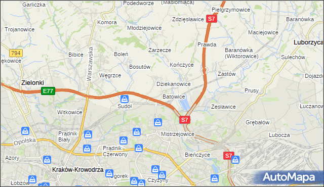 mapa Batowice, Batowice na mapie Targeo