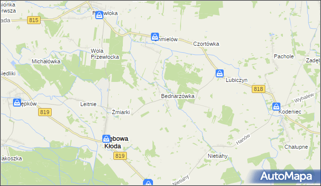 mapa Bednarzówka gmina Dębowa Kłoda, Bednarzówka gmina Dębowa Kłoda na mapie Targeo