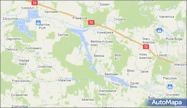 mapa Bełdów, Bełdów na mapie Targeo