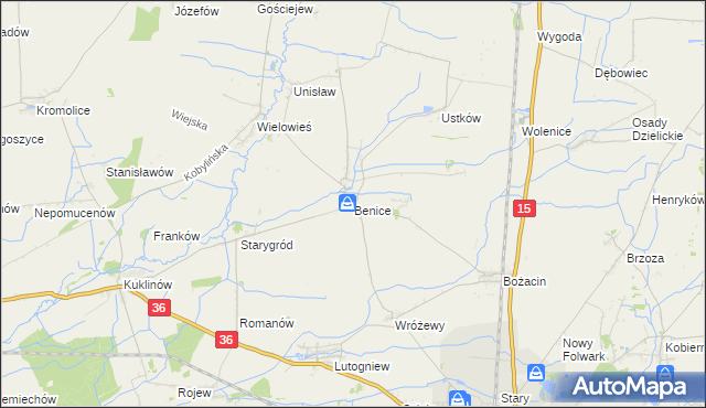 mapa Benice gmina Krotoszyn, Benice gmina Krotoszyn na mapie Targeo