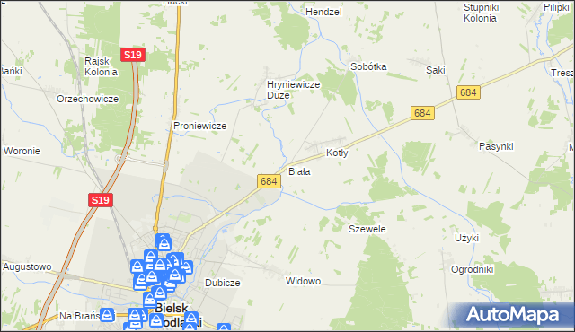 mapa Biała gmina Bielsk Podlaski, Biała gmina Bielsk Podlaski na mapie Targeo