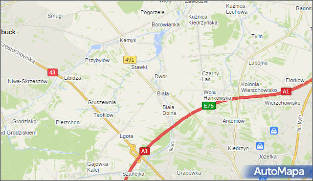 mapa Biała gmina Kłobuck, Biała gmina Kłobuck na mapie Targeo