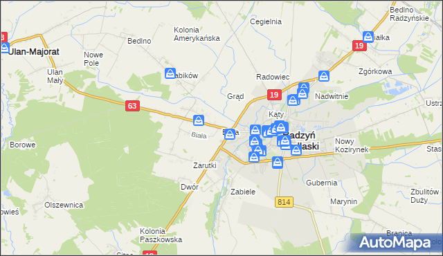 mapa Biała gmina Radzyń Podlaski, Biała gmina Radzyń Podlaski na mapie Targeo