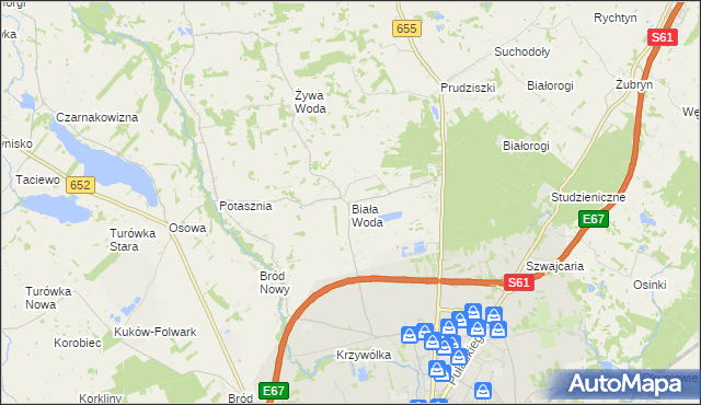 mapa Biała Woda gmina Suwałki, Biała Woda gmina Suwałki na mapie Targeo