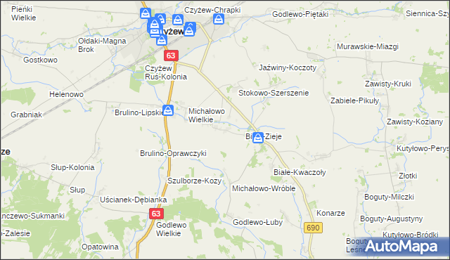mapa Białe-Misztale, Białe-Misztale na mapie Targeo