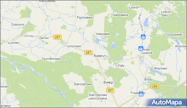 mapa Białężyn gmina Murowana Goślina, Białężyn gmina Murowana Goślina na mapie Targeo