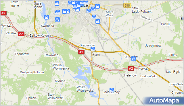 mapa Białki gmina Siedlce, Białki gmina Siedlce na mapie Targeo