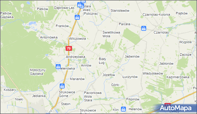 mapa Biały Ług gmina Policzna, Biały Ług gmina Policzna na mapie Targeo