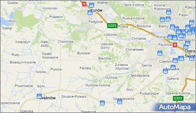 mapa Biechów gmina Kunów, Biechów gmina Kunów na mapie Targeo