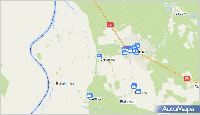 mapa Bieganów gmina Cybinka, Bieganów gmina Cybinka na mapie Targeo