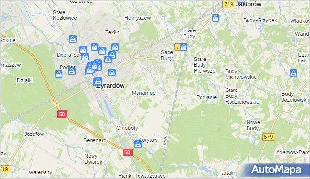 mapa Bieganów gmina Jaktorów, Bieganów gmina Jaktorów na mapie Targeo