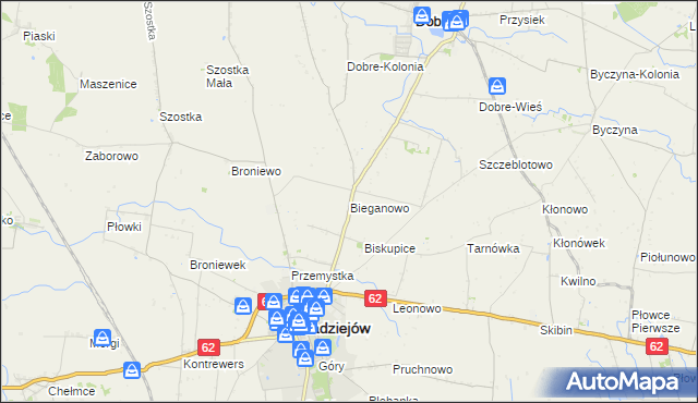 mapa Bieganowo gmina Radziejów, Bieganowo gmina Radziejów na mapie Targeo