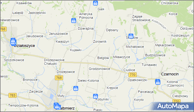 mapa Bieglów, Bieglów na mapie Targeo
