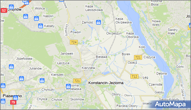 mapa Bielawa gmina Konstancin-Jeziorna, Bielawa gmina Konstancin-Jeziorna na mapie Targeo