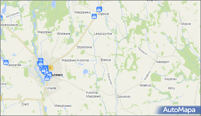 mapa Bielice gmina Maszewo, Bielice gmina Maszewo na mapie Targeo