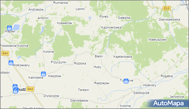 mapa Bielin gmina Żmudź, Bielin gmina Żmudź na mapie Targeo