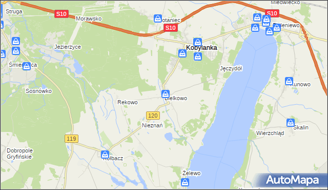 mapa Bielkowo gmina Kobylanka, Bielkowo gmina Kobylanka na mapie Targeo