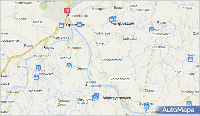 mapa Bieniaszowice, Bieniaszowice na mapie Targeo