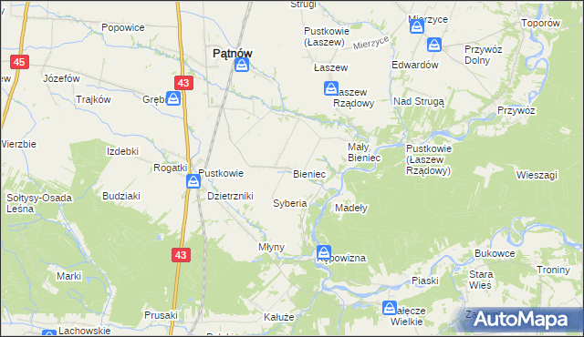 mapa Bieniec gmina Pątnów, Bieniec gmina Pątnów na mapie Targeo