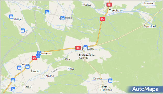 mapa Bierdzany gmina Turawa, Bierdzany gmina Turawa na mapie Targeo
