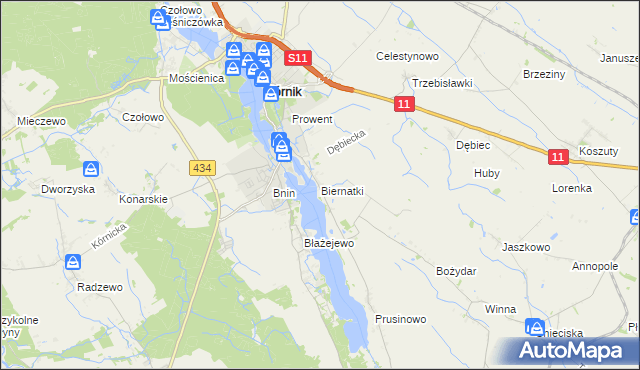 mapa Biernatki gmina Kórnik, Biernatki gmina Kórnik na mapie Targeo