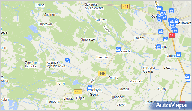 mapa Bierzów gmina Kobyla Góra, Bierzów gmina Kobyla Góra na mapie Targeo