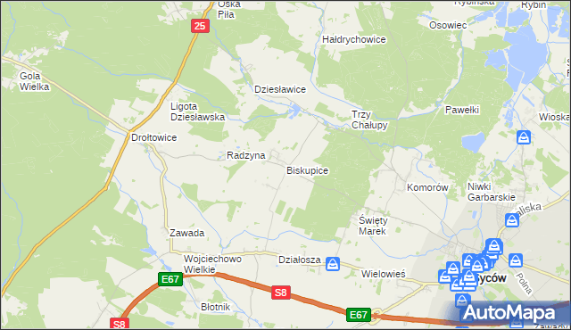 mapa Biskupice gmina Syców, Biskupice gmina Syców na mapie Targeo