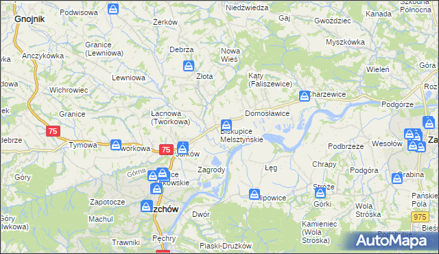 mapa Biskupice Melsztyńskie, Biskupice Melsztyńskie na mapie Targeo